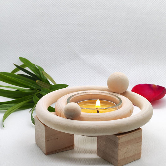 Solar system wooden candlestick