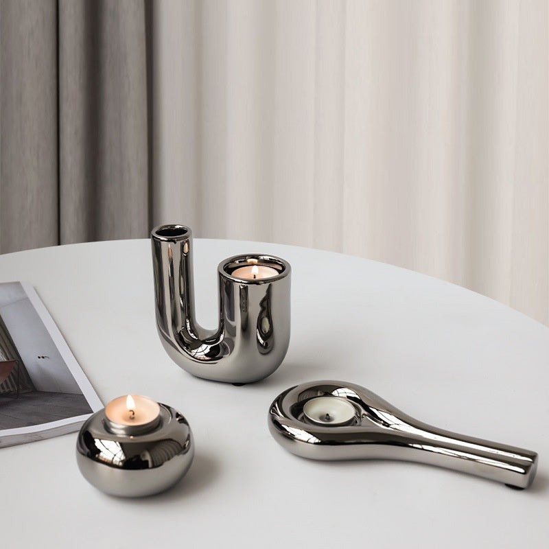 Geometric silver plated candle holder